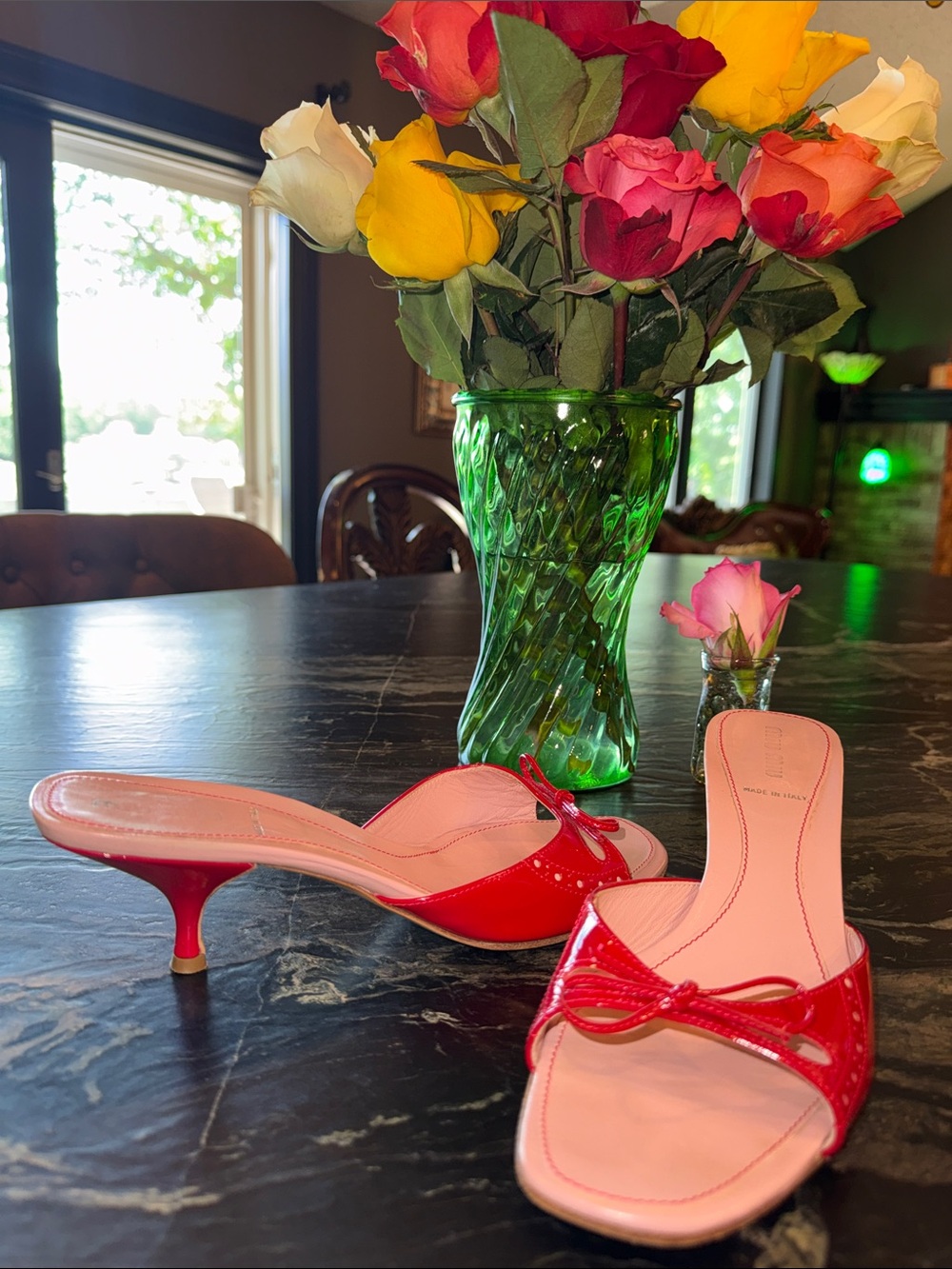 Miu Miu Red Patent Slip-On Kitten Heel Mules 2003